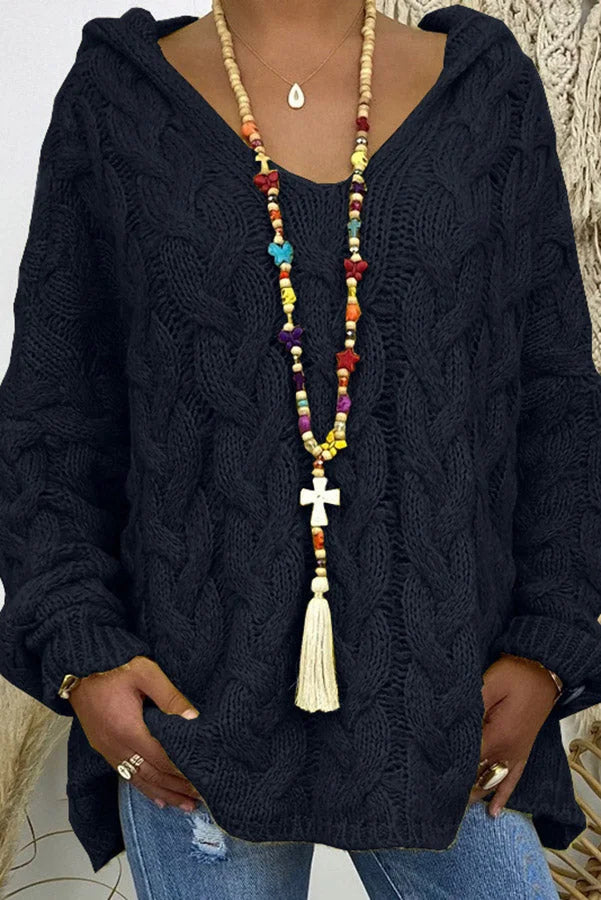 Orion Sweter z kapturem z dzianiny w warkocze