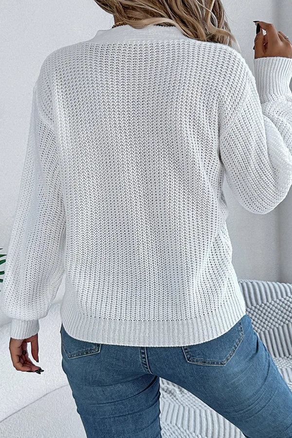 Casual Hollow V-neck Długi rękaw Dzianinowy Sweter