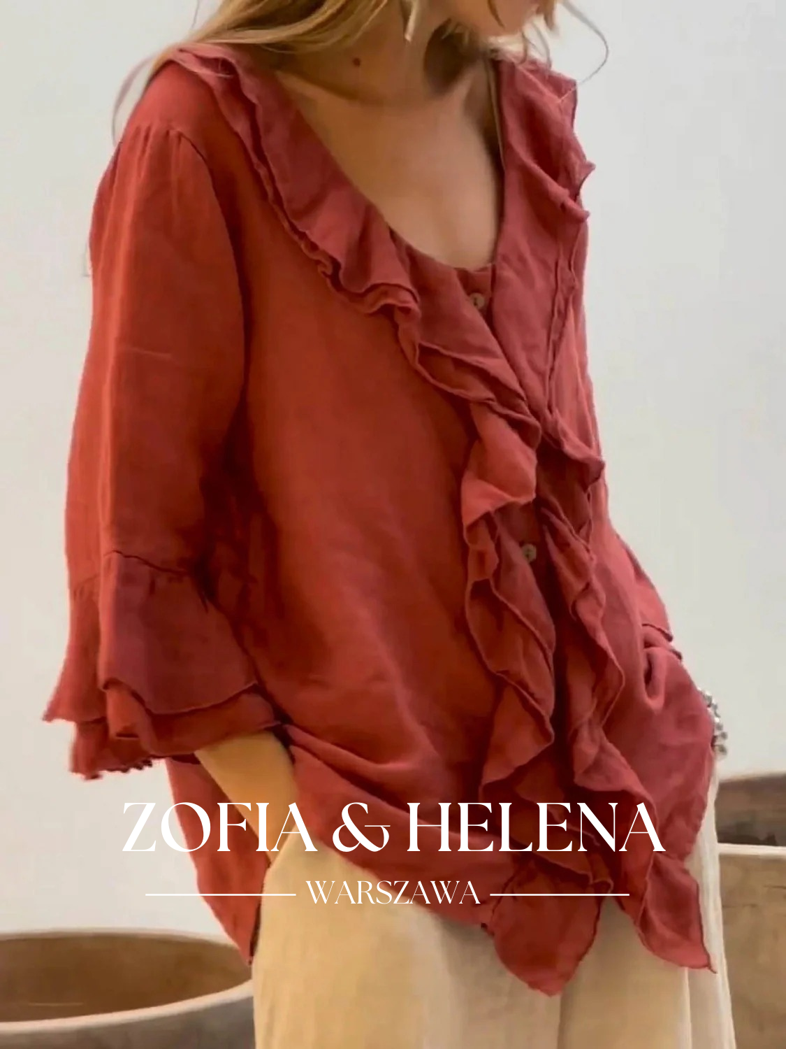 Koszula damska z falbanami, casualowa, z rękawami 3/4