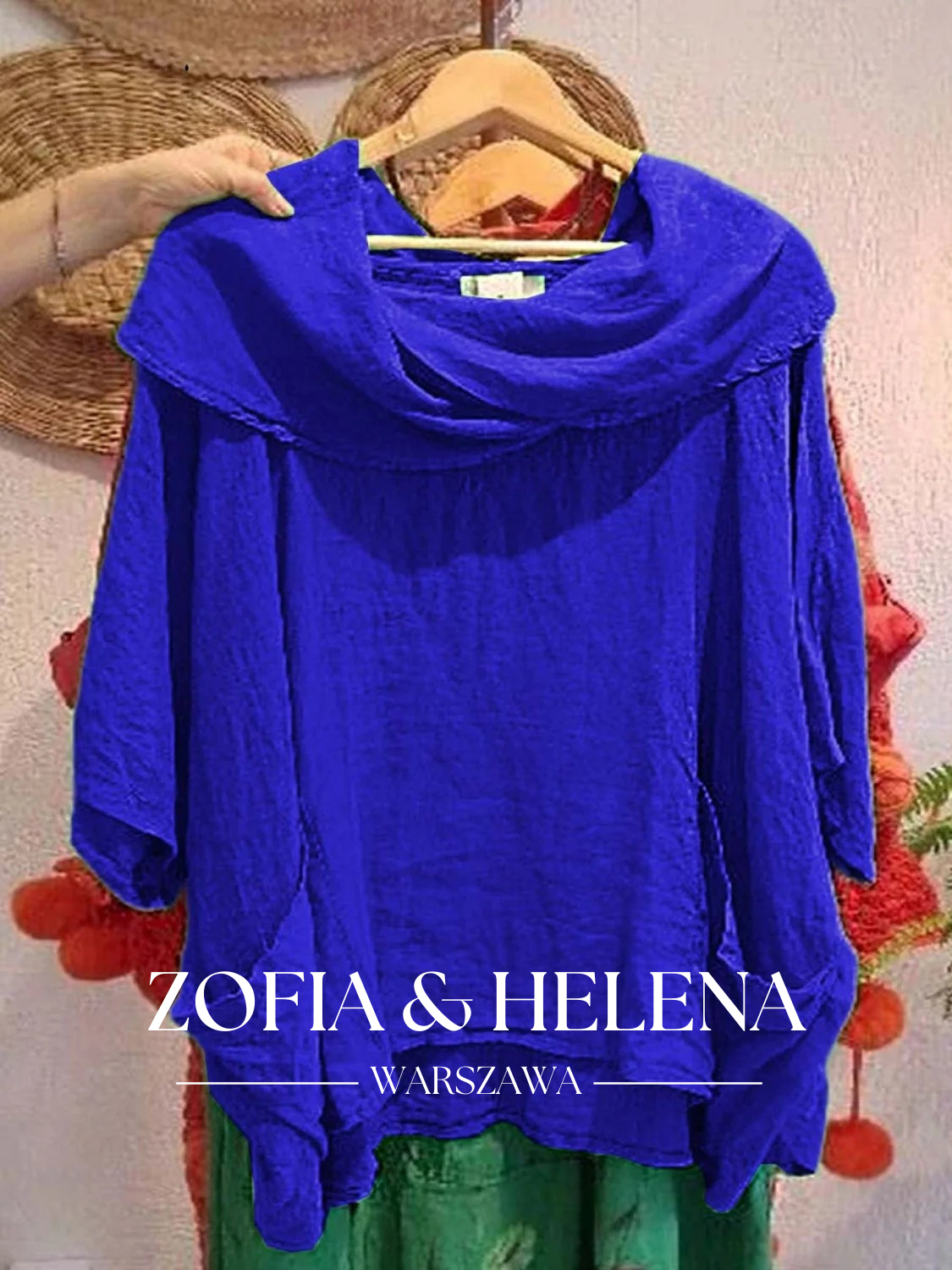 Damska bluzka z dekoltem w szpic, 3/4 rękaw, wygodna, casualowa, z kieszeniami