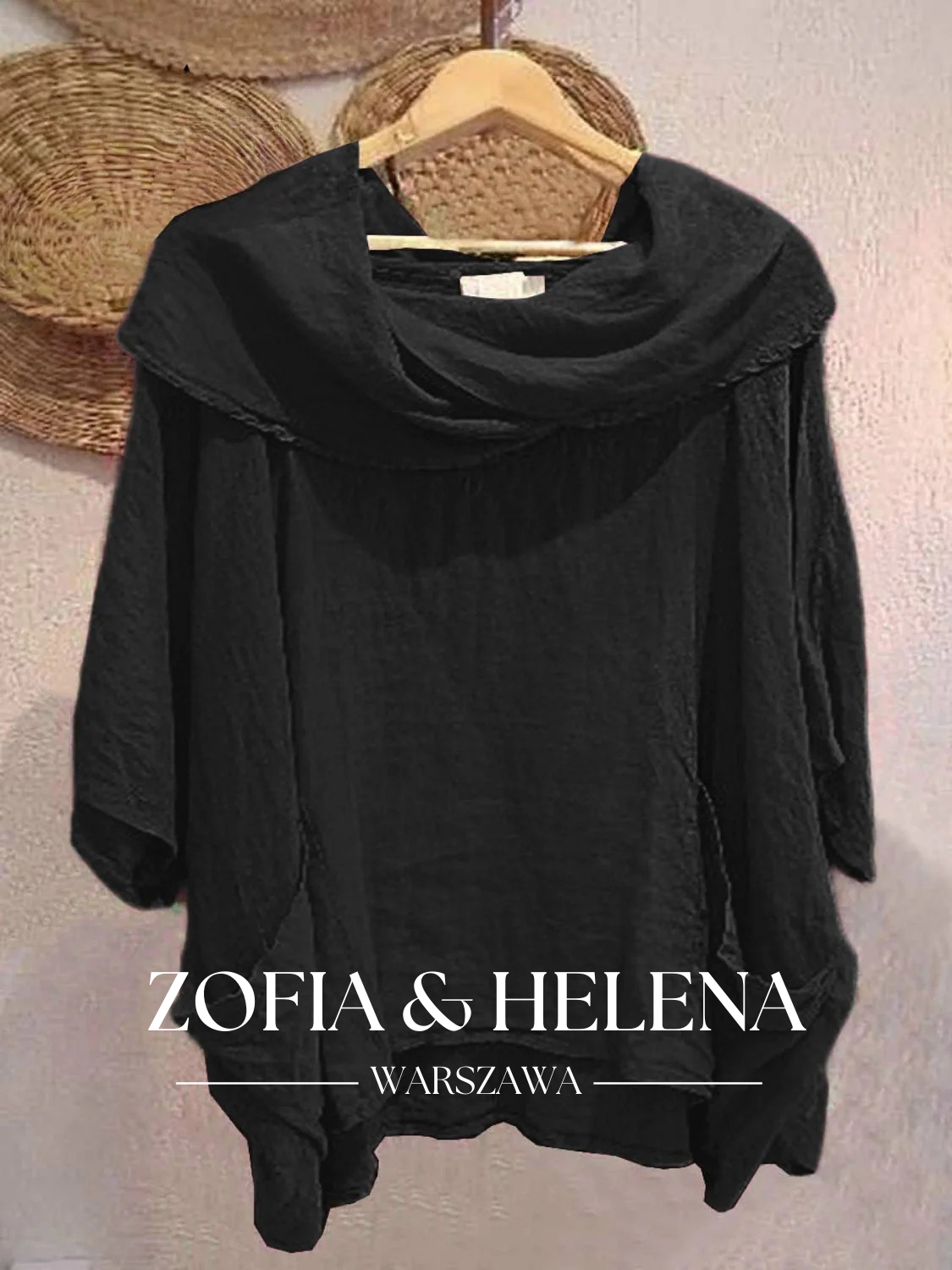 Damska bluzka z dekoltem w szpic, 3/4 rękaw, wygodna, casualowa, z kieszeniami