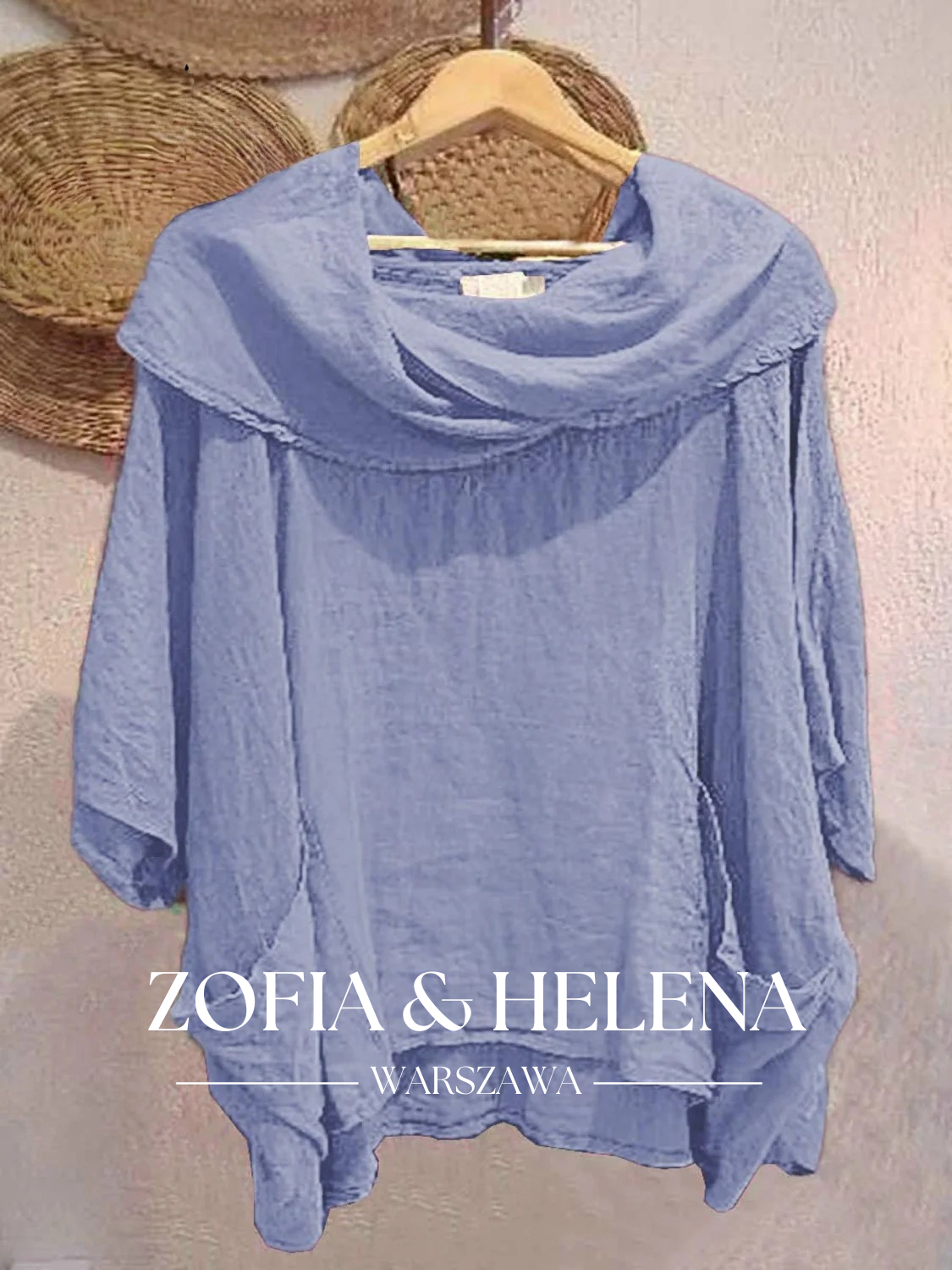 Damska bluzka z dekoltem w szpic, 3/4 rękaw, wygodna, casualowa, z kieszeniami