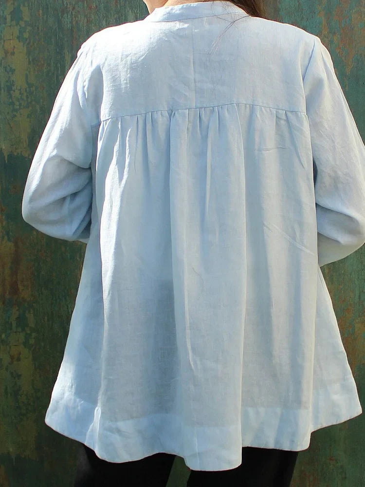 Damska jednolita kolorowa casualowa bluzka z bawełny i lnu