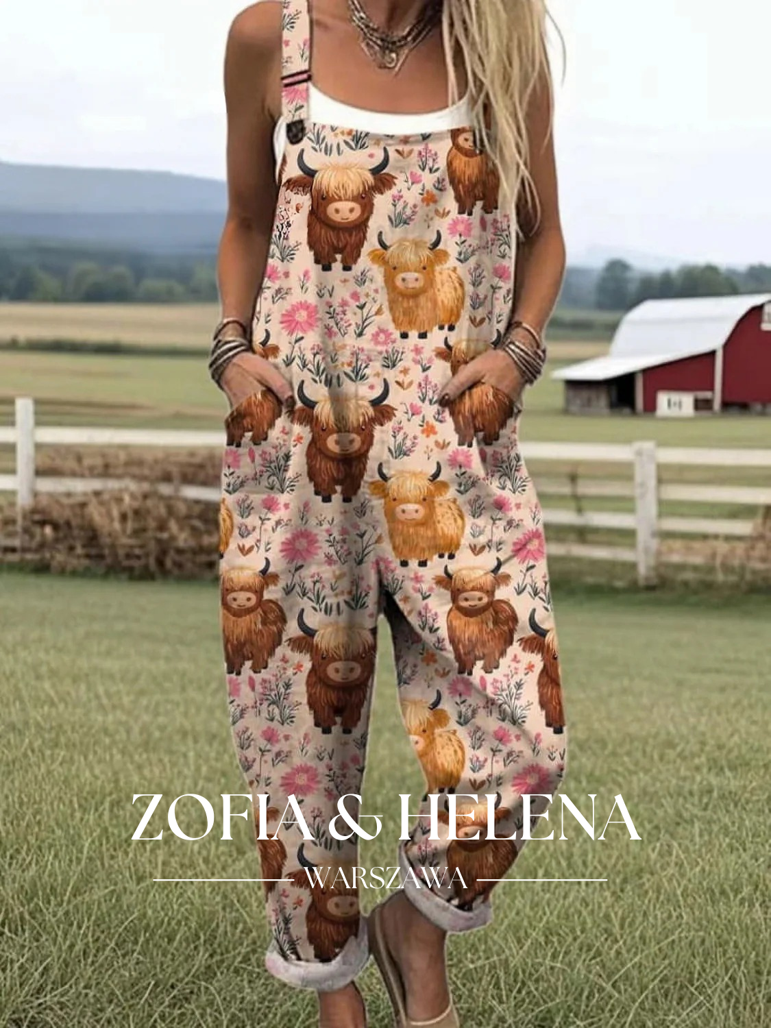 Kobiece Kombinezon w Wzór Pszczół Latających Casual Szerokie Nogawki