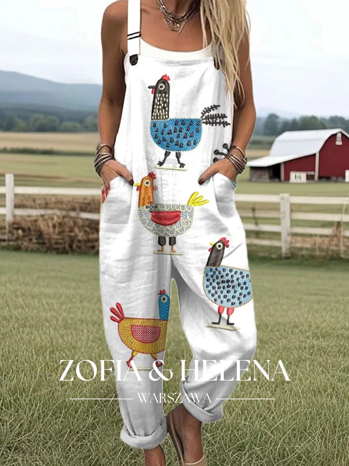 Kobiece Kombinezon w Wzór Pszczół Latających Casual Szerokie Nogawki