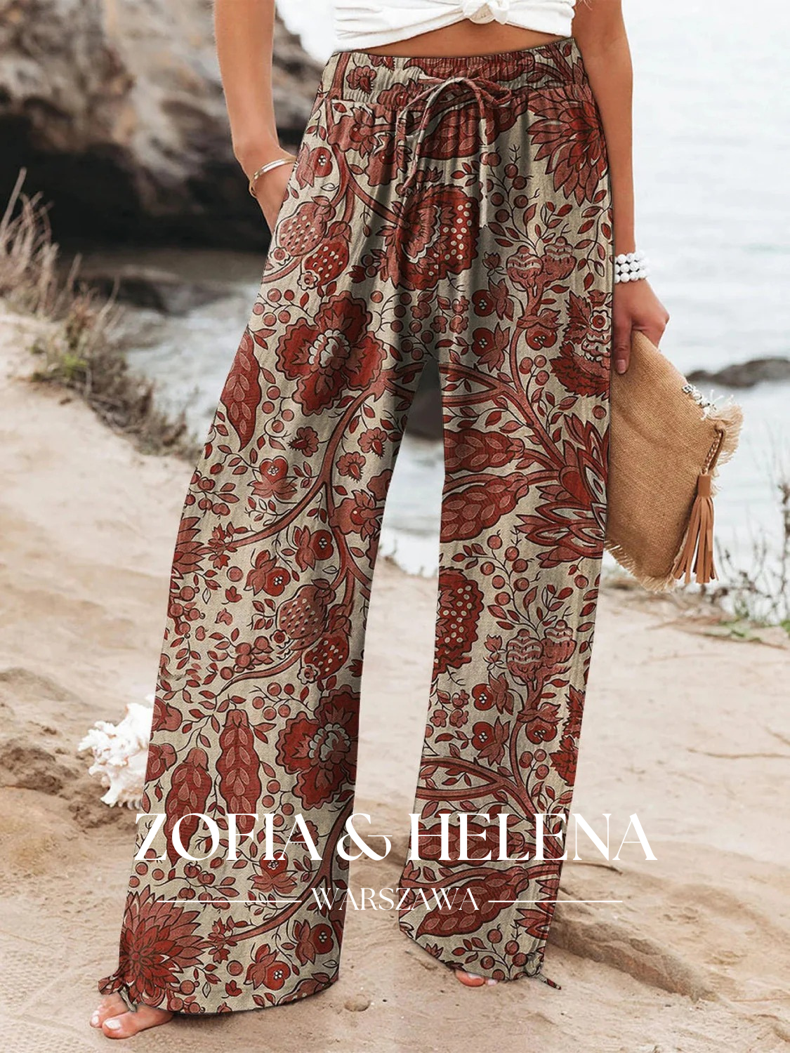 Damskie Spodnie Casual z Kwiatowym Wzorem
