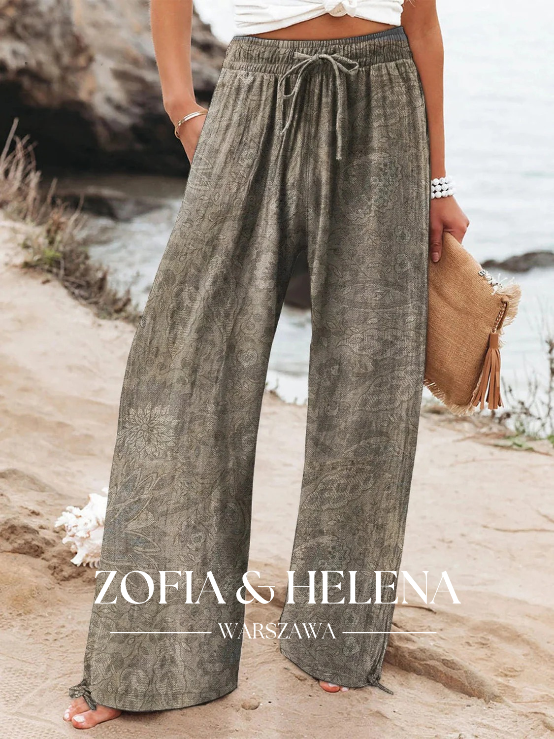 Damskie Spodnie Casual z Kwiatowym Wzorem