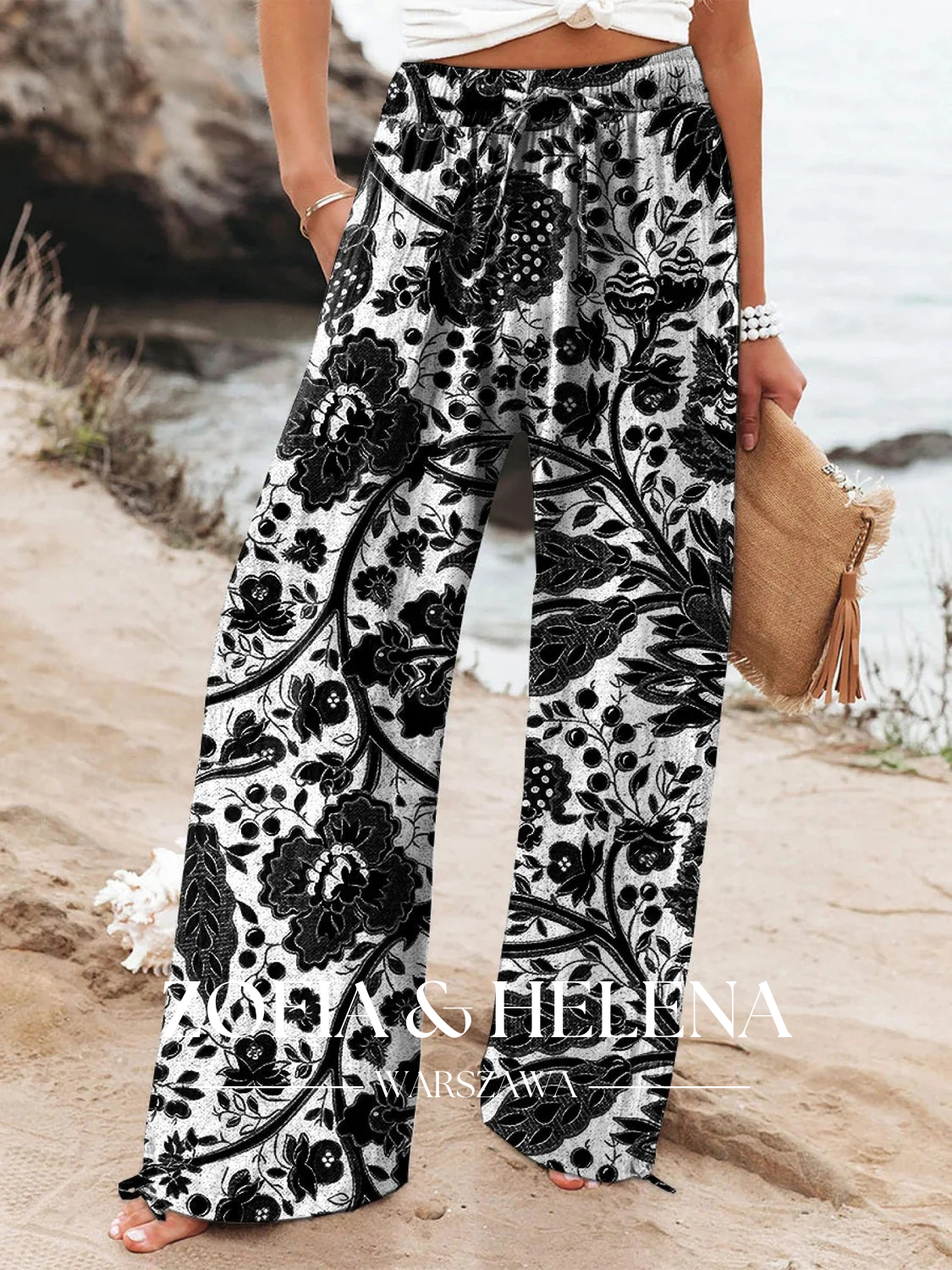 Damskie Spodnie Casual z Kwiatowym Wzorem