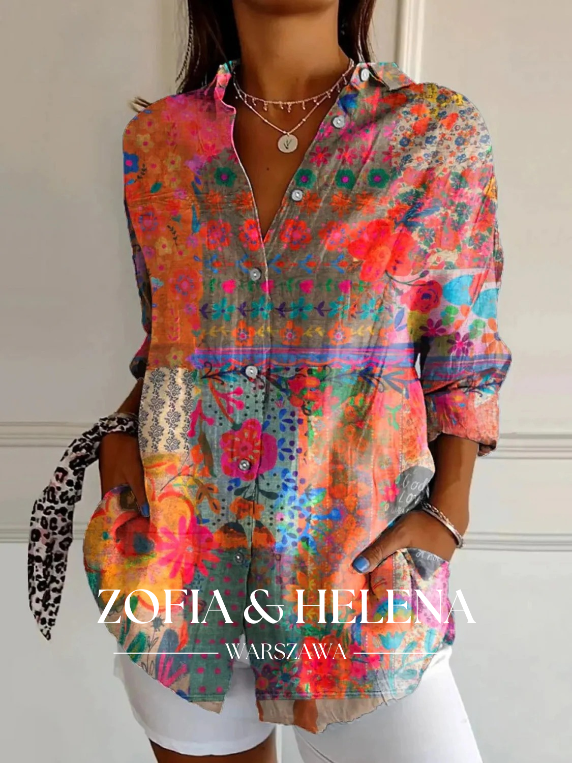 Koszulka Casual z Vintage'owym Kwiatowym Wzorem dla Kobiet