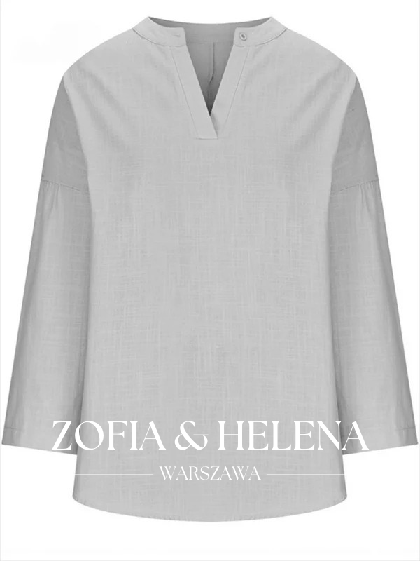 Koszula damska z długim rękawem, okrągłym dekoltem, w jednolitym kolorze, luźna, plażowa