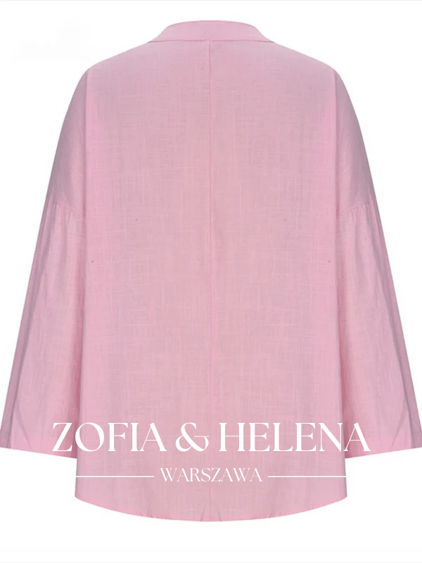 Koszula damska z długim rękawem, okrągłym dekoltem, w jednolitym kolorze, luźna, plażowa