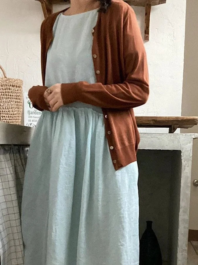 Kobieta Luźna Sukienka Bawełniana z Rękawem Trzech Czwartych