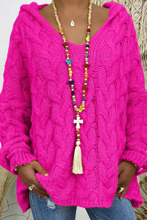 Orion Sweter z kapturem z dzianiny w warkocze