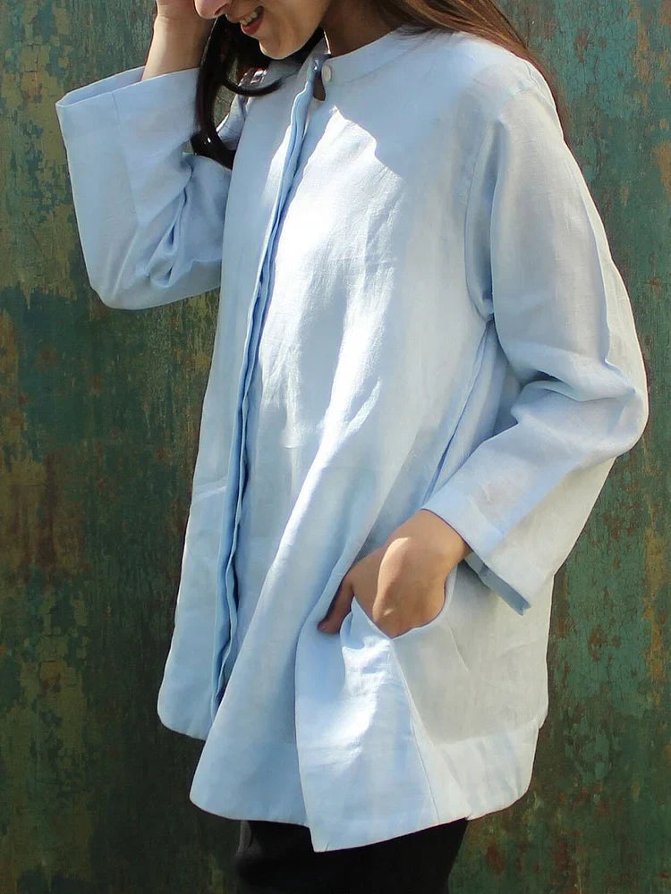 Damska jednolita kolorowa casualowa bluzka z bawełny i lnu