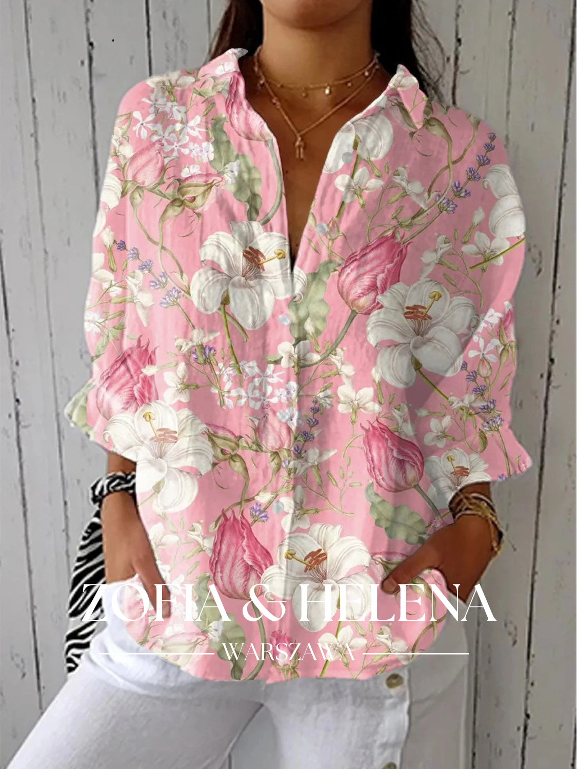 Koszulka damska w stylu vintage z kwiatowym nadrukiem, casualowa, z dekoltem w serek