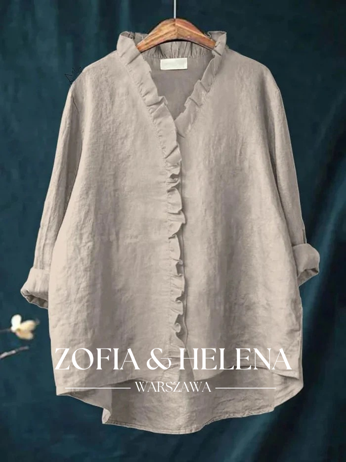 Koszula z falbanami z bawełny i lnu dla kobiet