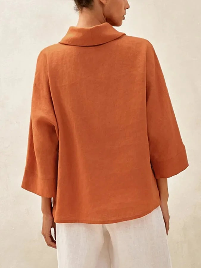 Damska Lniana Casual Długa Rękaw Góra