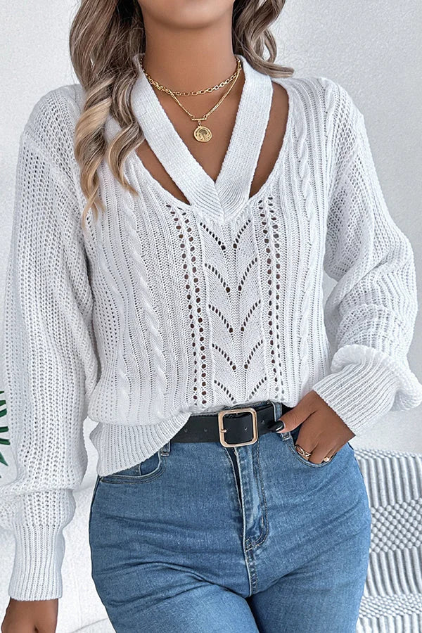 Casual Hollow V-neck Długi rękaw Dzianinowy Sweter