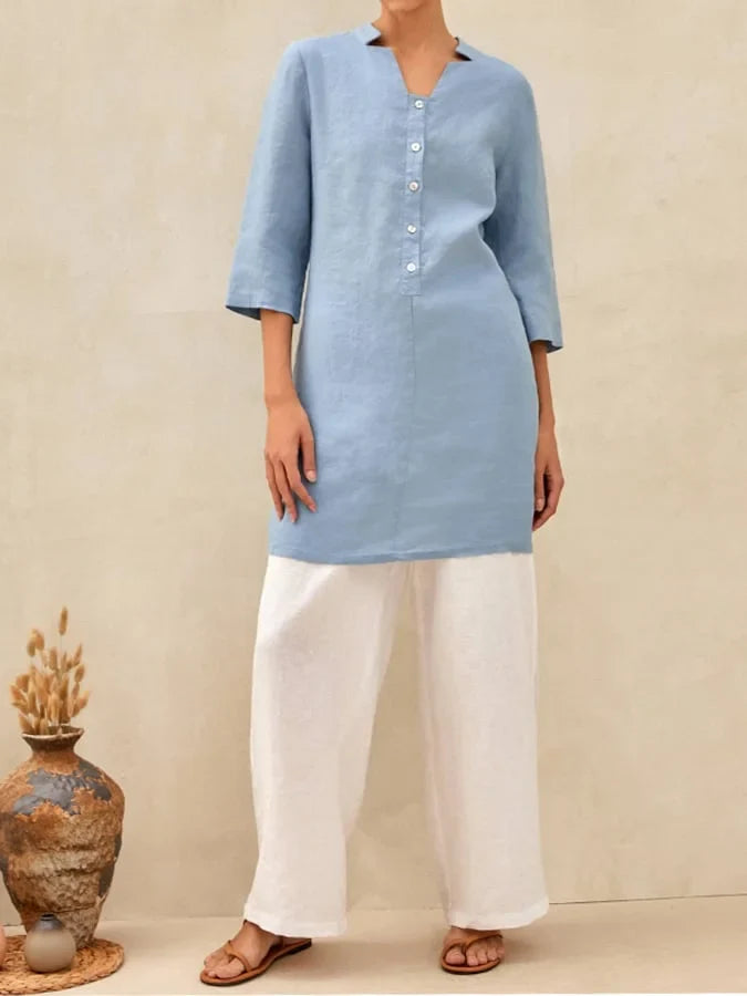 Damska codzienna sukienka z guzikami jednolity kolor