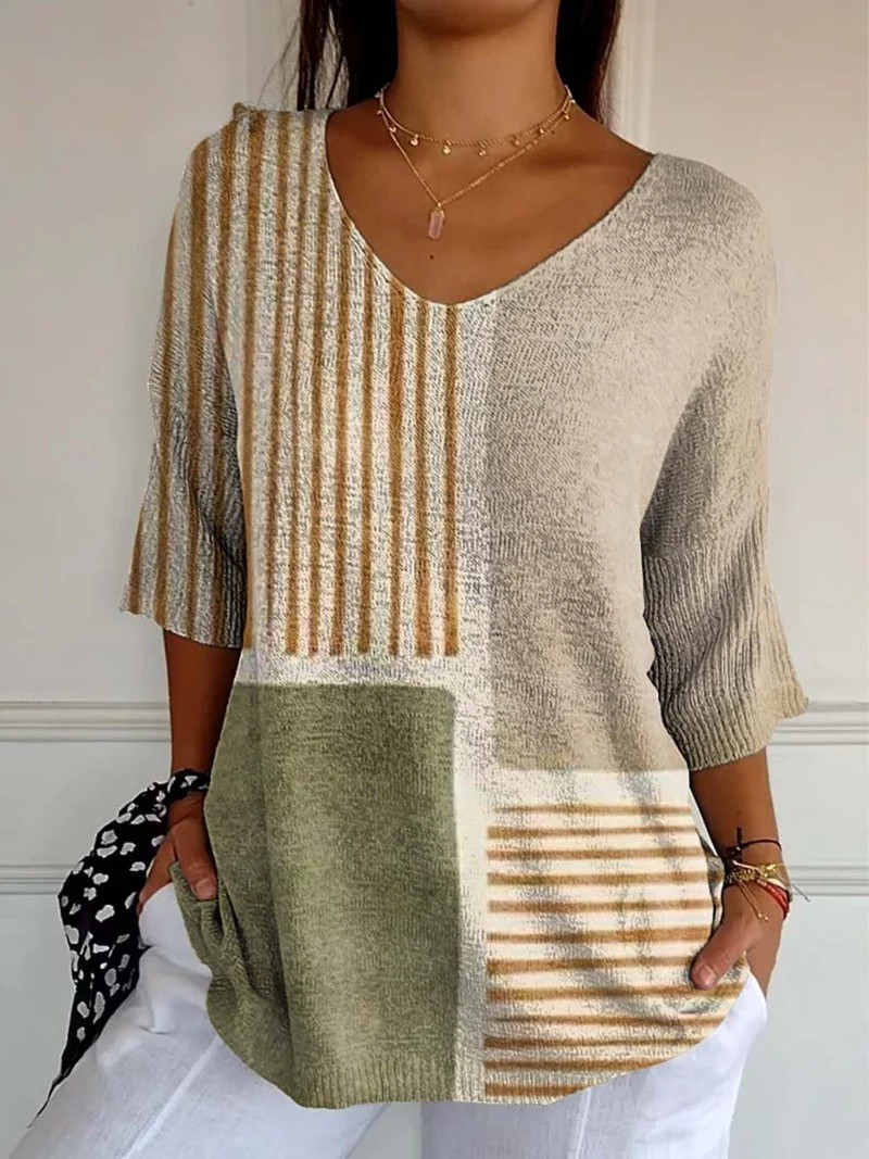 Kobiece Abstrakcyjne Wzory Geometriczne - Sztuka Drukowana - Casualowy Sweter