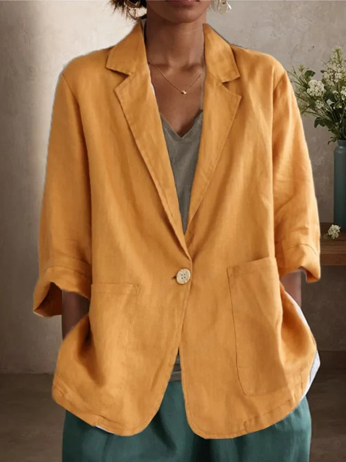 Damska casualowa kurtka jednolita kolorowa luźna z klapami jedno rządowa