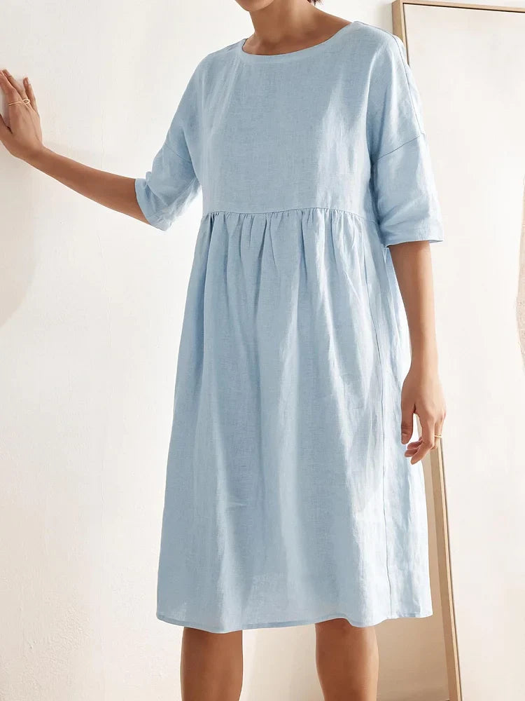 Kobieca lniana sukienka midi A-line Valencia