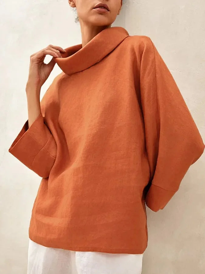 Damska Lniana Casual Długa Rękaw Góra