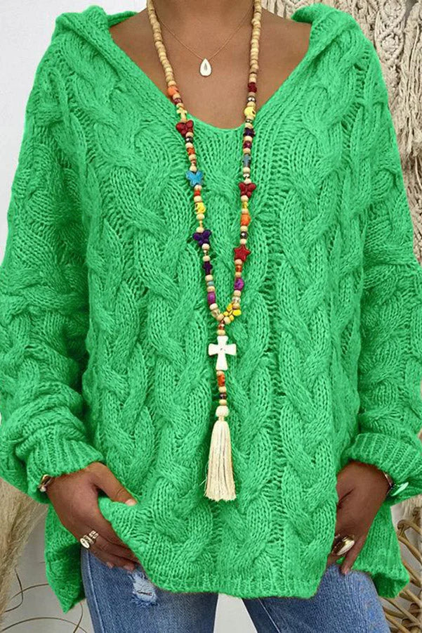 Orion Sweter z kapturem z dzianiny w warkocze