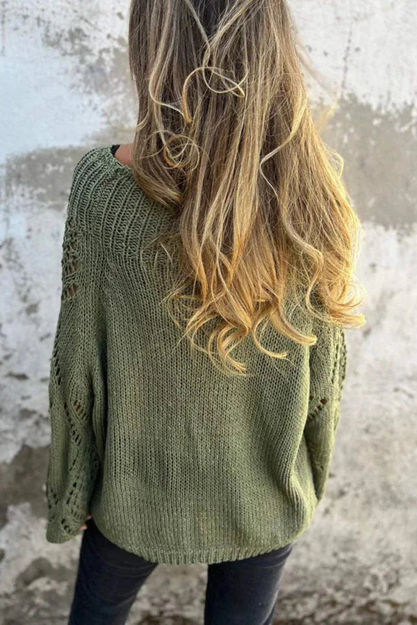 Jednolity kolor pusty okrągły dekolt swobodny luźny sweter dziany