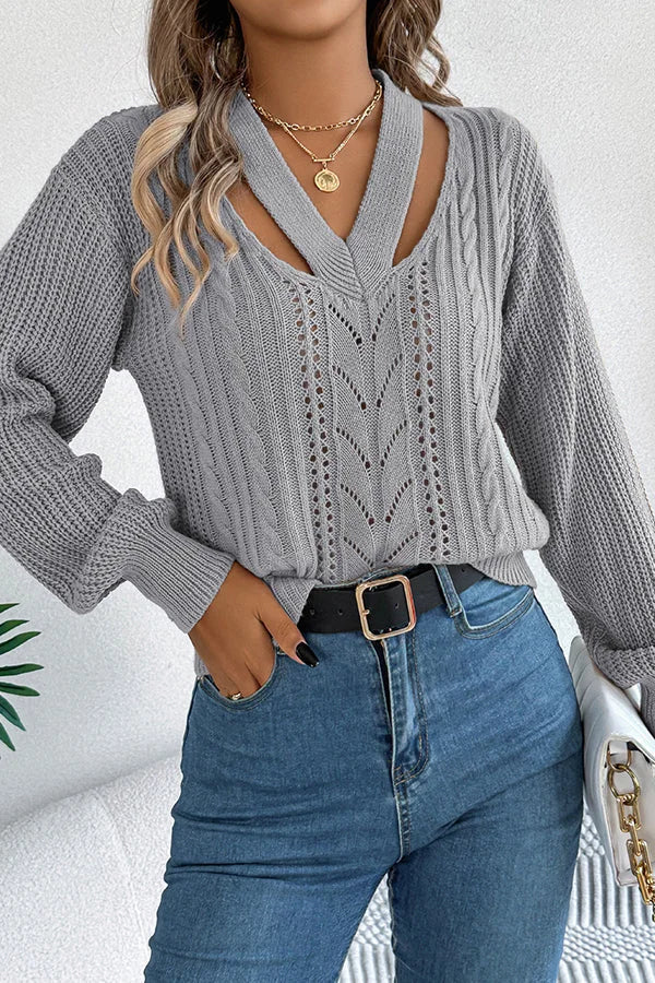 Casual Hollow V-neck Długi rękaw Dzianinowy Sweter