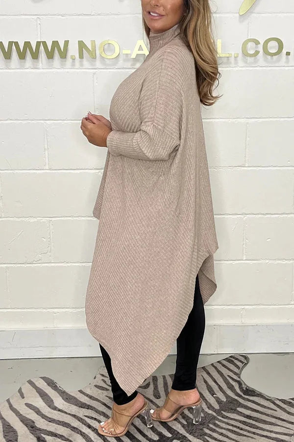 Jednolity kolor golf długi rękaw luźny dzianinowy sweter