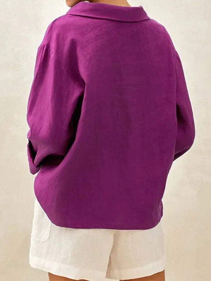 Damsza jednolita kolorowa koszula z klapami casual