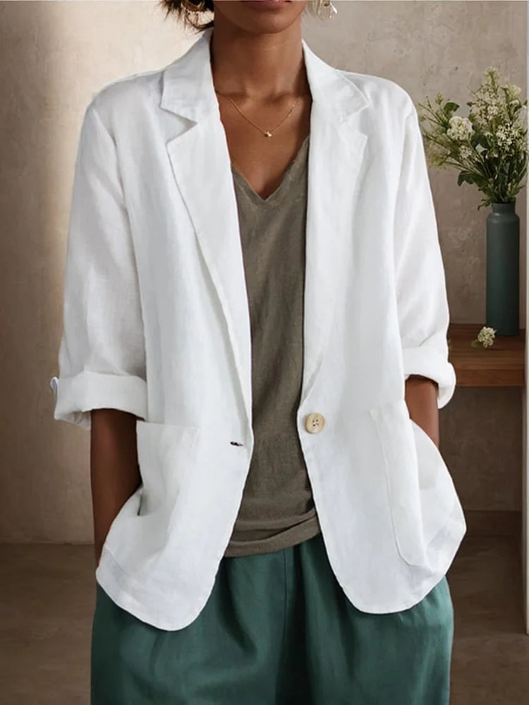 Damska casualowa kurtka jednolita kolorowa luźna z klapami jedno rządowa