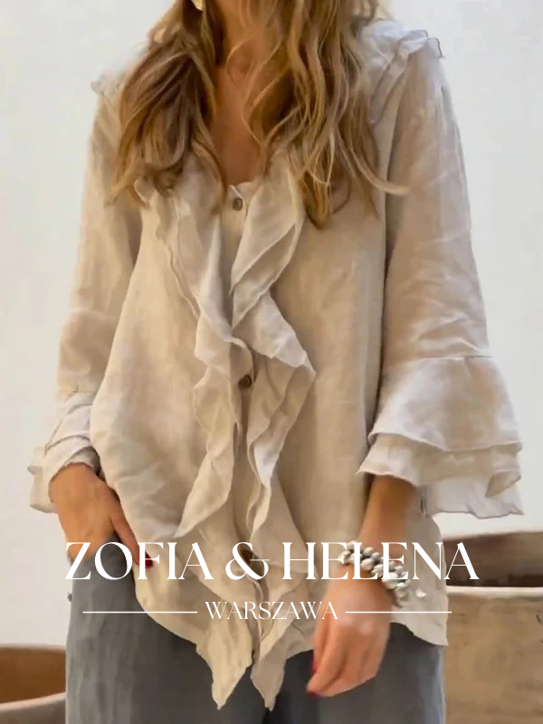 Koszula damska z falbanami, casualowa, z rękawami 3/4