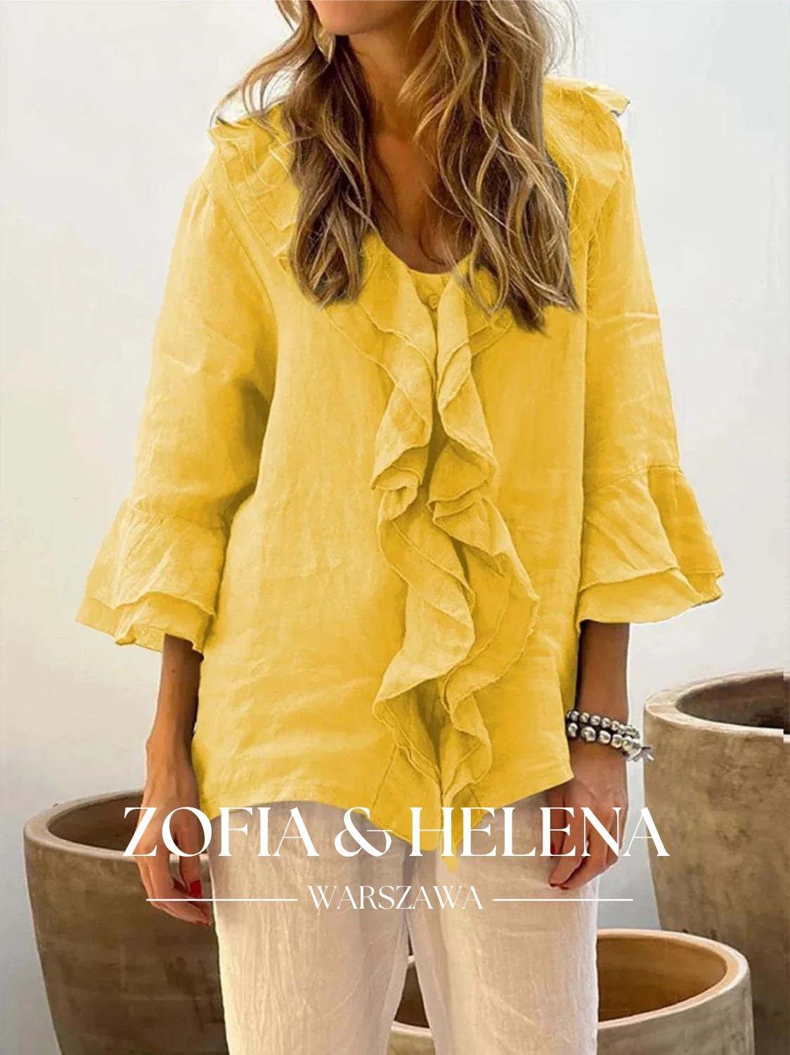 Koszula damska z falbanami, casualowa, z rękawami 3/4