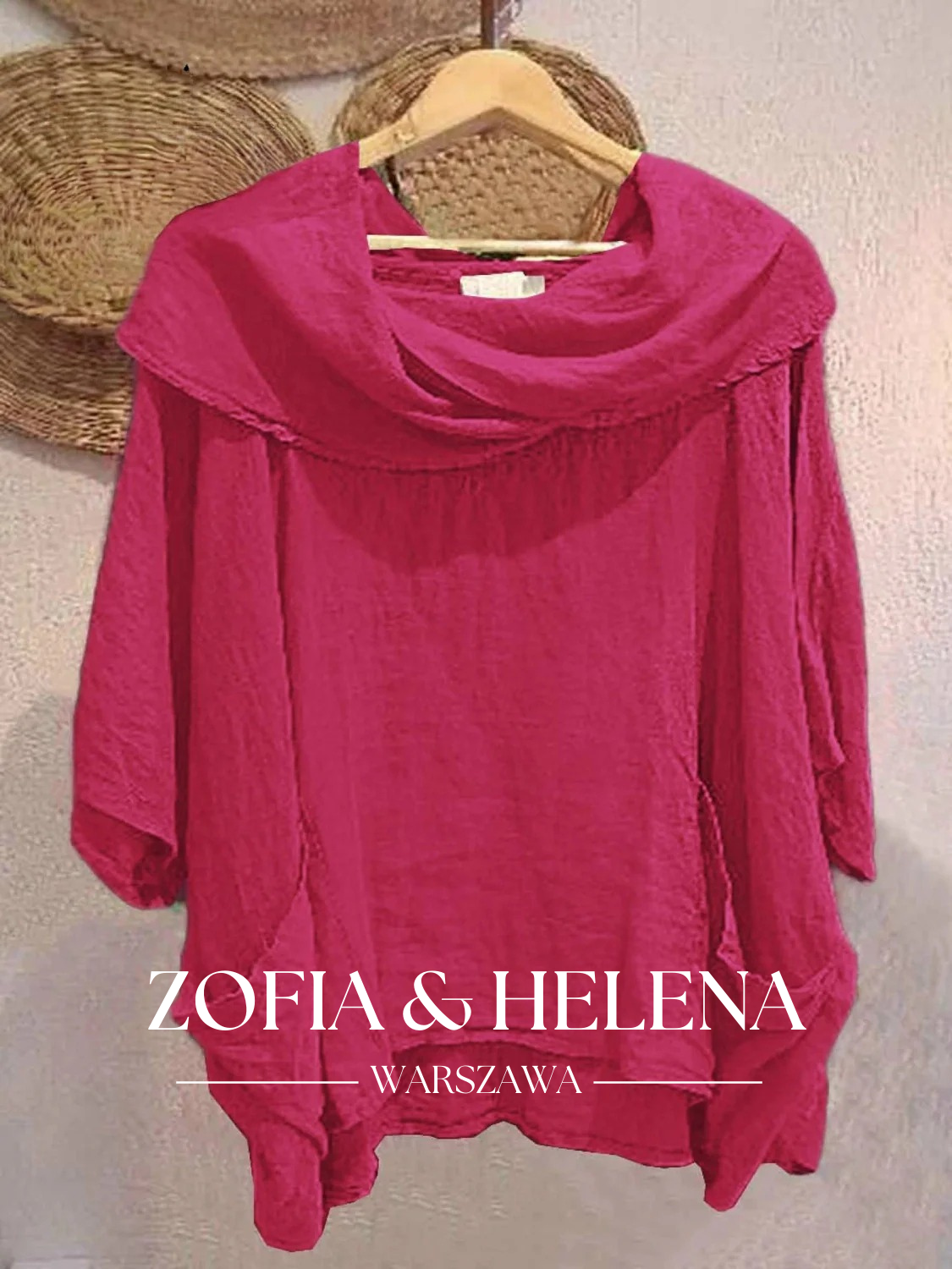 Damska bluzka z dekoltem w szpic, 3/4 rękaw, wygodna, casualowa, z kieszeniami