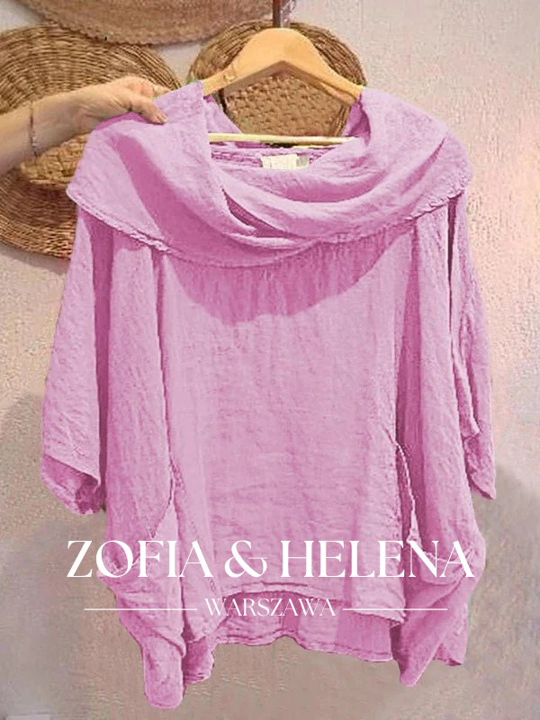 Damska bluzka z dekoltem w szpic, 3/4 rękaw, wygodna, casualowa, z kieszeniami