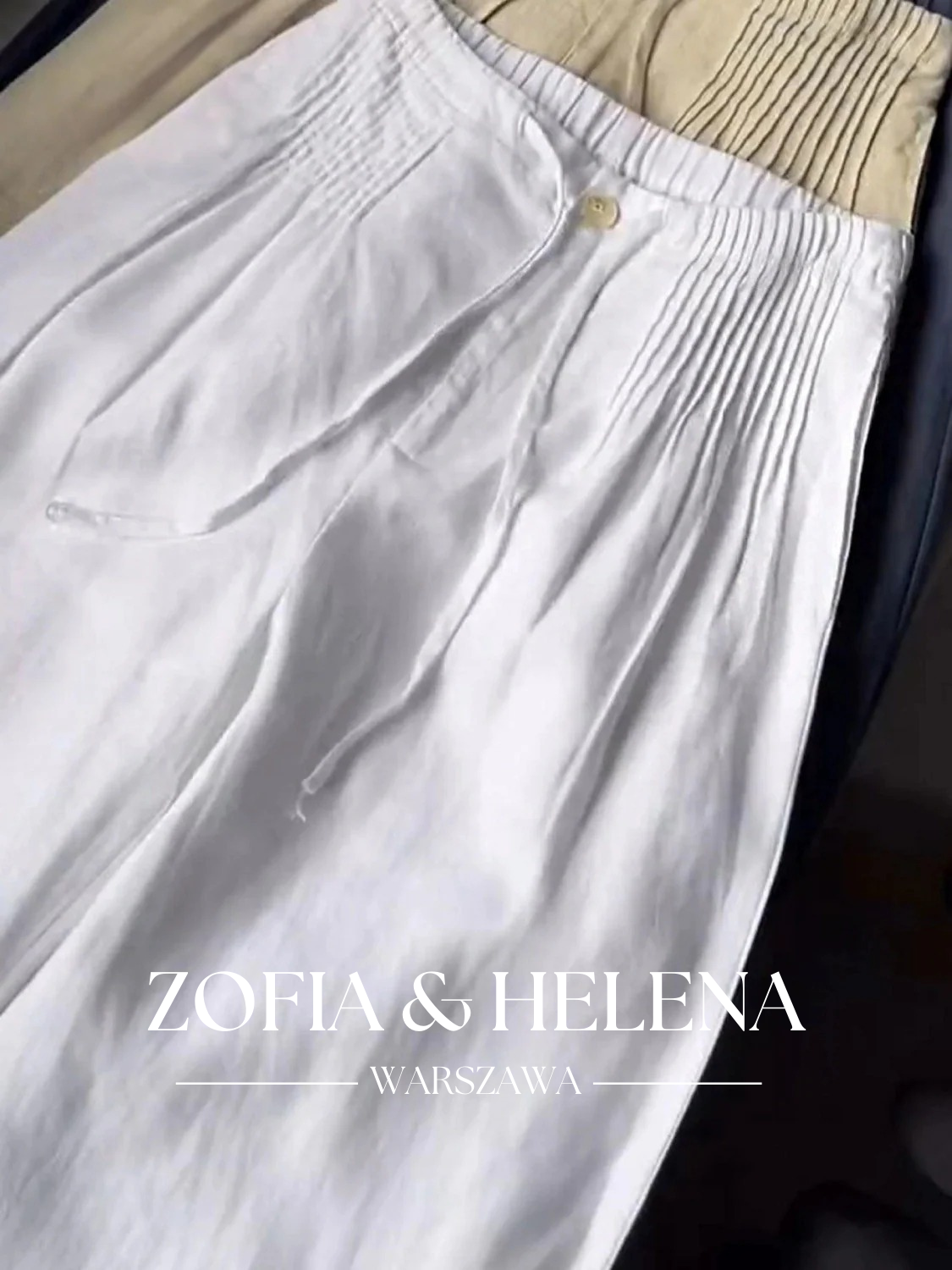 Damskie Spodnie w Jednolitym Kolorze z Plisami i Sznurkiem, Szerokie Nogawki