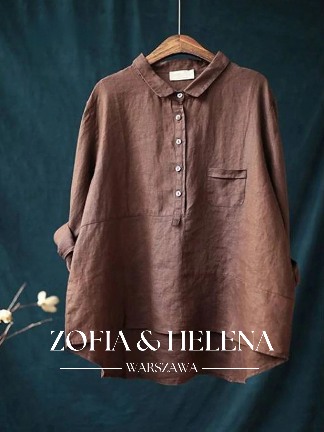 Koszula damska z kołnierzykiem, casualowa, w jednolitym kolorze, z bawełny i lnu, z długim rękawem