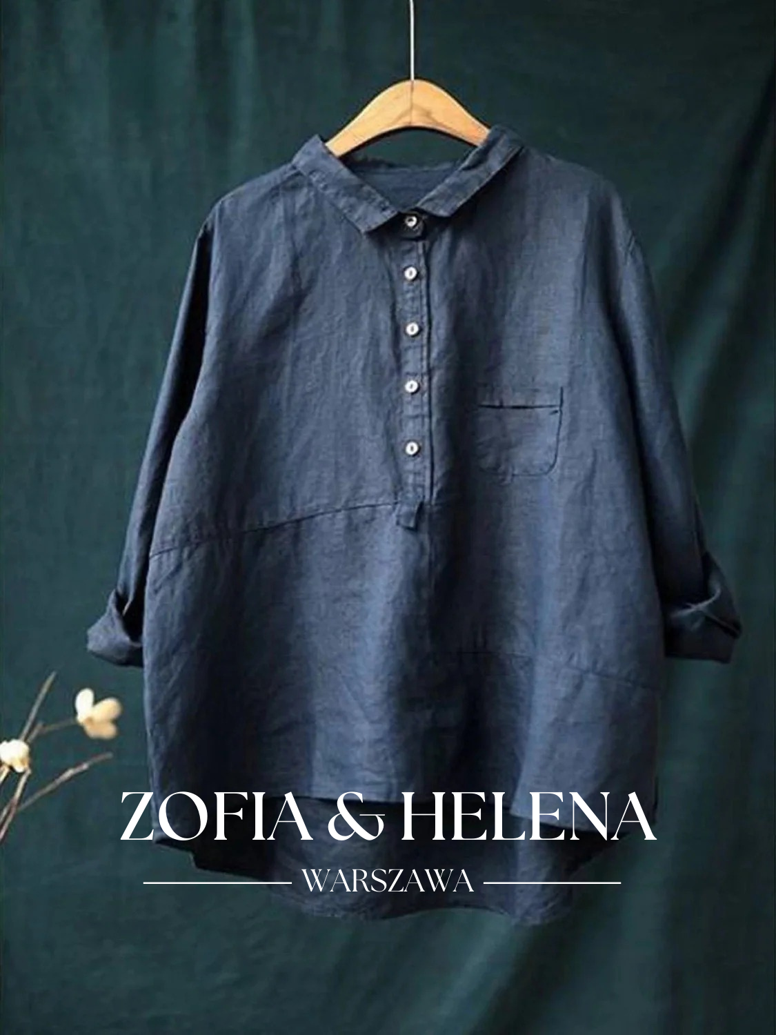 Koszula damska z kołnierzykiem, casualowa, w jednolitym kolorze, z bawełny i lnu, z długim rękawem