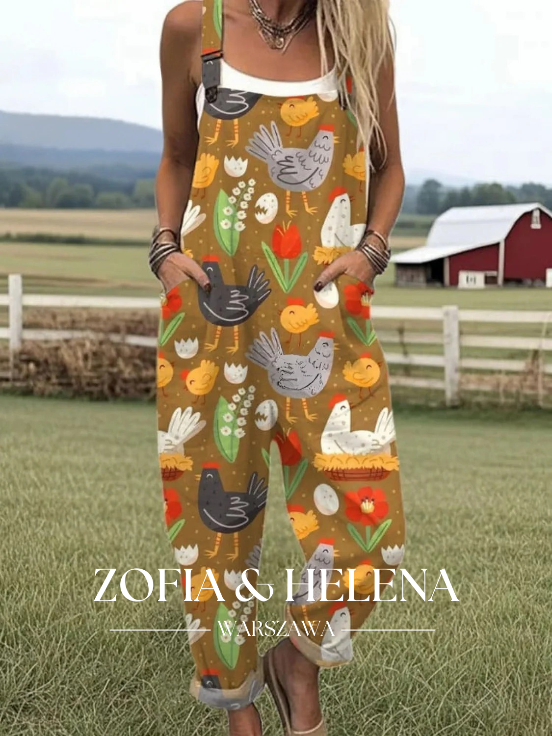 Kobiece Kombinezon w Wzór Pszczół Latających Casual Szerokie Nogawki