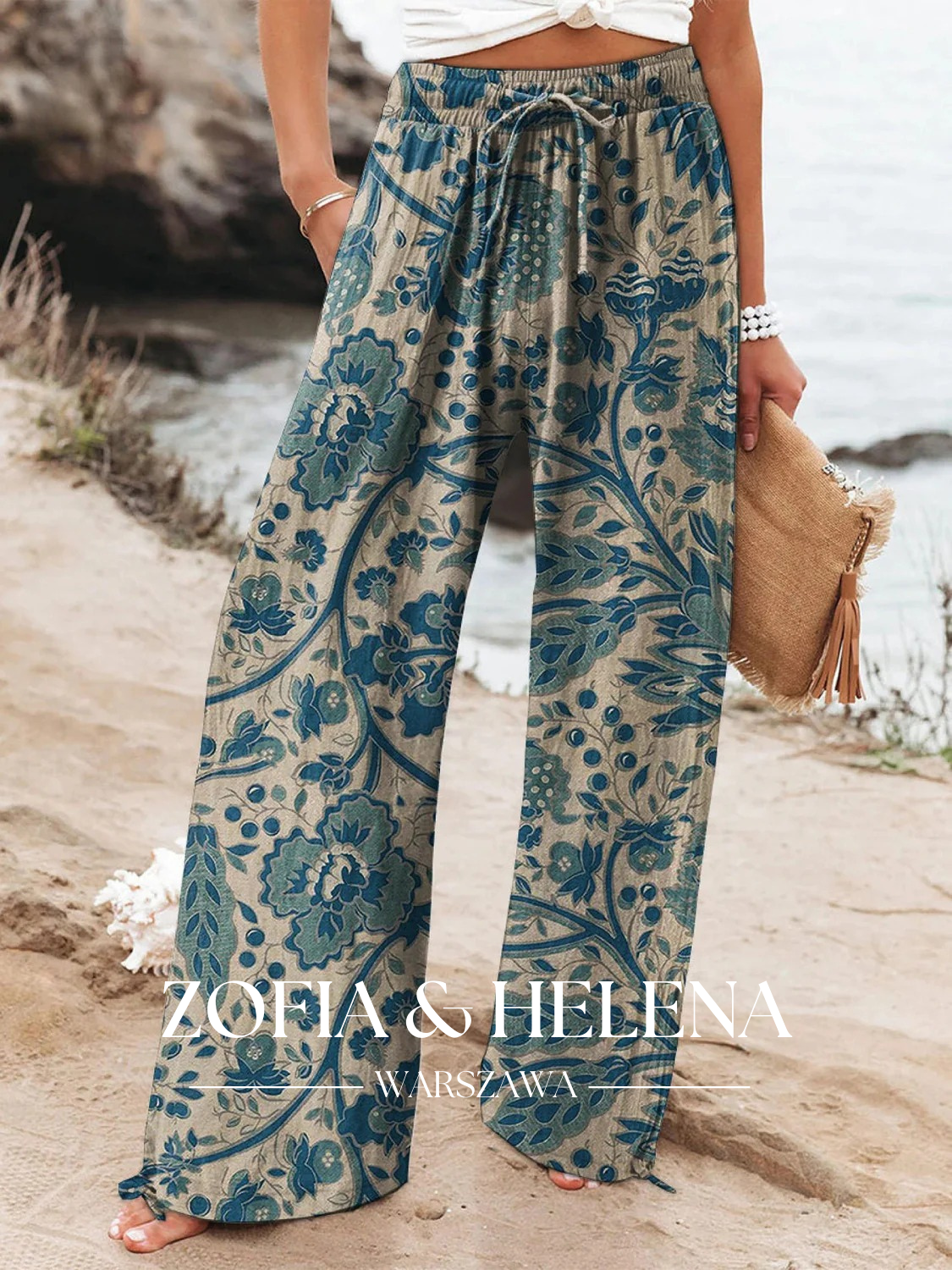 Damskie Spodnie Casual z Kwiatowym Wzorem