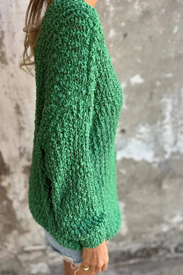 Jednolity kolor sweter z dekoltem w serek, długi rękaw, luźny, dzianinowy