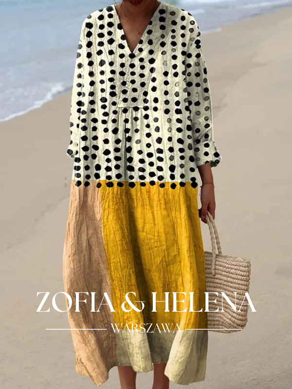 Kobieta Żółta Sukienka w Kropki Artystyczny Akwarelowy Splash Fluid Art