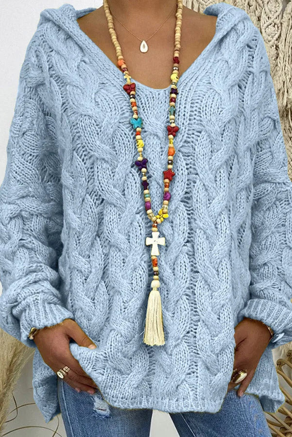 Orion Sweter z kapturem z dzianiny w warkocze