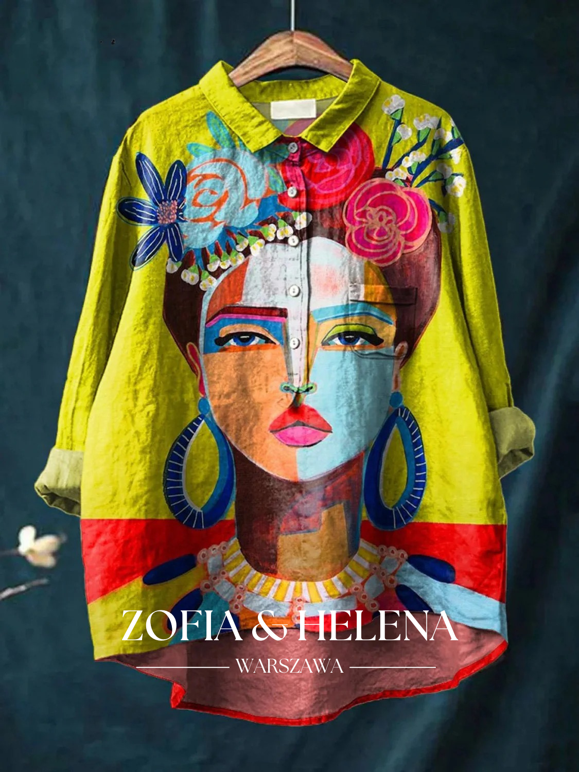 Obraz olejny Freda Portret Sztuka Drukowana Koszula Casual dla Kobiet