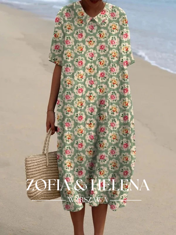 Kobieca Vintage Kwiatowa Sukienka Casual
