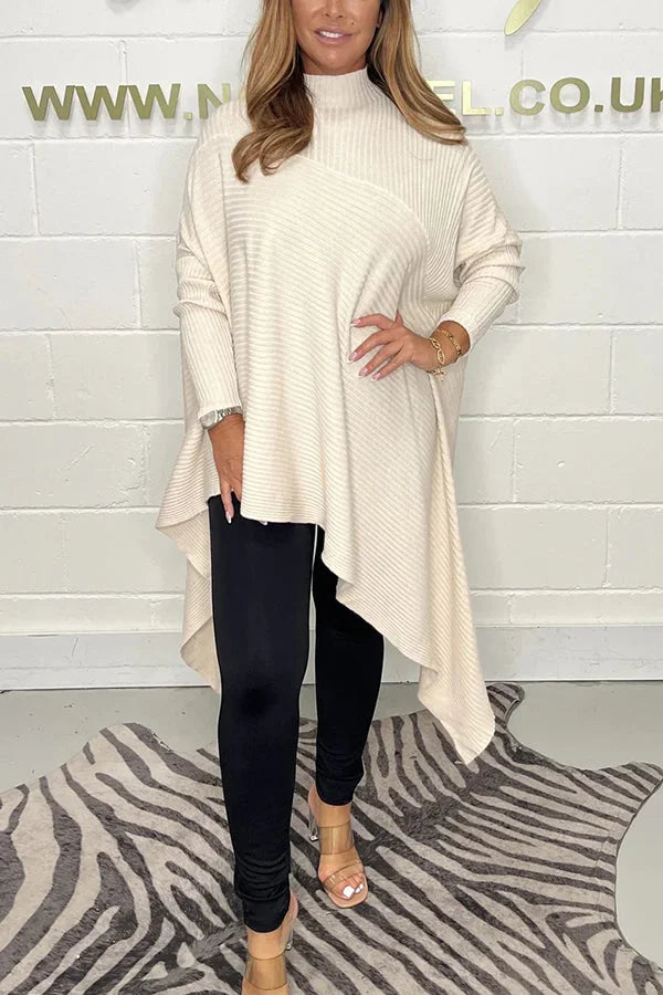 Jednolity kolor golf długi rękaw luźny dzianinowy sweter