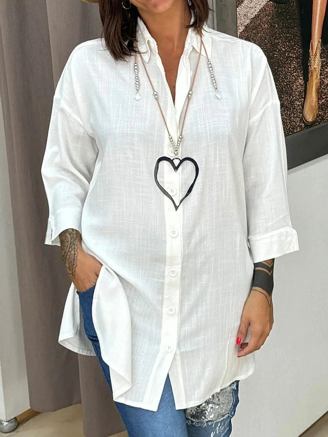 Damska jednokolorowa bawełniana i lniana casualowa koszula
