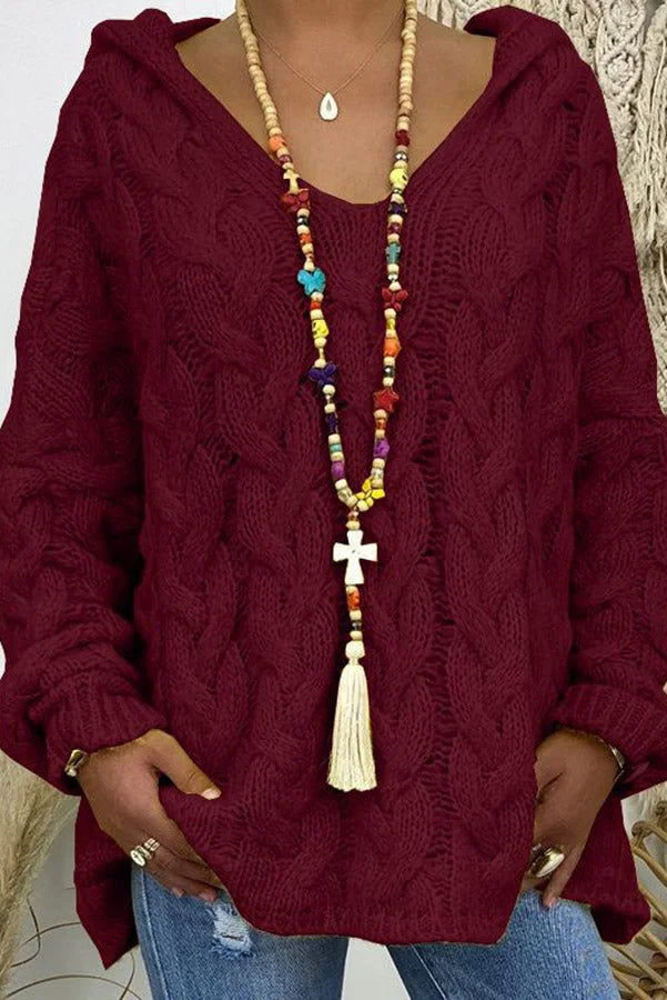 Orion Sweter z kapturem z dzianiny w warkocze